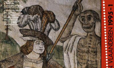 Middeleeuwse muurschilderingen, De Jongeman en de dood (detail) 1490-1510 Sint-Truiden, Begijnhofkerk
