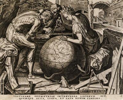 Cornells Cort naar Frans Floris, De zeven vrije kunsten: Geometria 1565, gravure, MAS