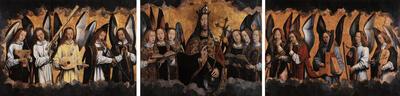 Hans Memling, Christus met zingende en musicerende engelen, olieverf op paneel, 