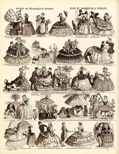 Spotprent crinolines, 1860. Mode 