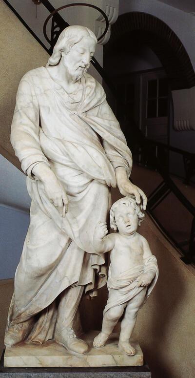 Sint-Jozef met het Kind, 1655, marmer, 170 cm. Doornik, klooster van de paters redemptoristen. Foto: Jerry Maris. Lucas Faydherbe