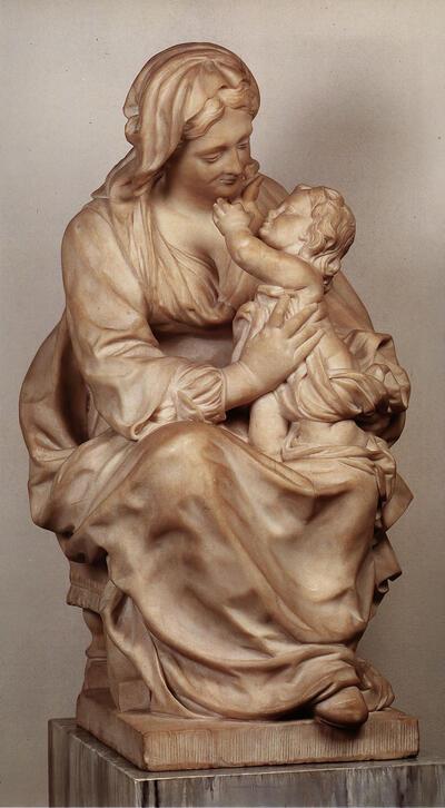 Maria met het Kind, ca. 1670-1675, marmer, 68 x 36 x 40 cm. Antwerpen, Rockoxhuis. Lucas Faydherbe