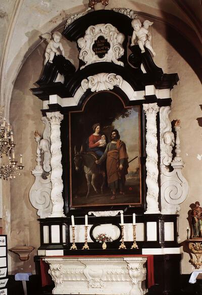 Sint-Jozefsaltaar, 1647-1651, marmer en toetssteen. Mechelen, Sint-Katelijnekerk. Lucas Faydherbe
