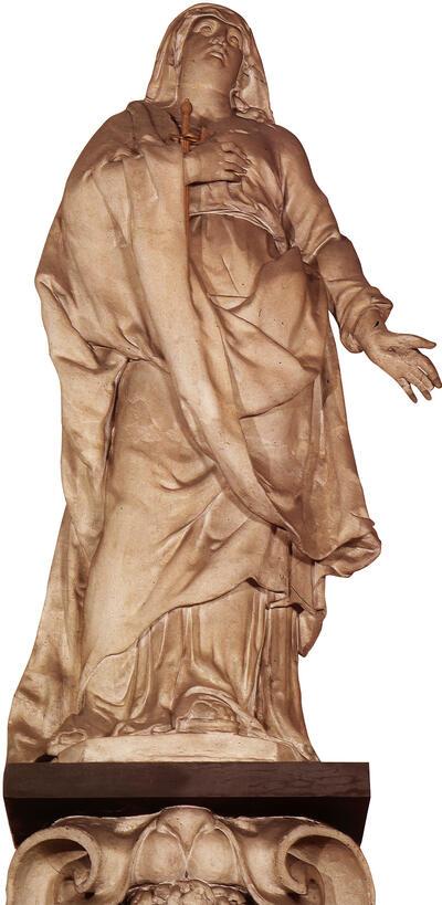 Maria als Mater Dolorosa, 1639-1640, zandsteen, hoogte ca. 220 cm. Mechelen, Begijnhofkerk van de H. Alexius en H. Catharina. Lucas Faydherbe