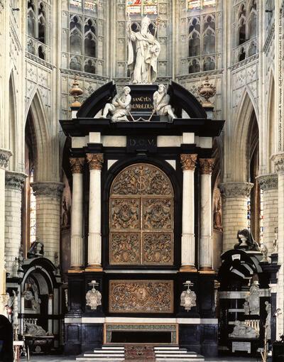 Hoofdaltaar, toegewijd aan Sint-Rumoldus, ca. 1665-1683, toetssteen, marmer, Avesnessteen en hout. hoogte ca. 18 m. Mechelen, Sint-Romboutskathedraal. Lucas Faydherbe