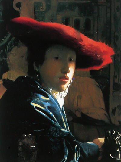 De Vermeer tentoonstelling in Den Haag  is een unieke gelegenheid om het befaamde "Meisje met de rode hoed" te bewonderen.  Het schilderij werd in 1994 gerestaureerd. 
