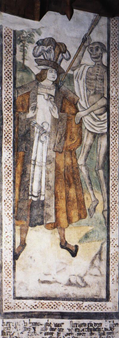 De Jongeman en de dood 1490-1510  Sint-Truiden, begijnhofkerk. muurschildering